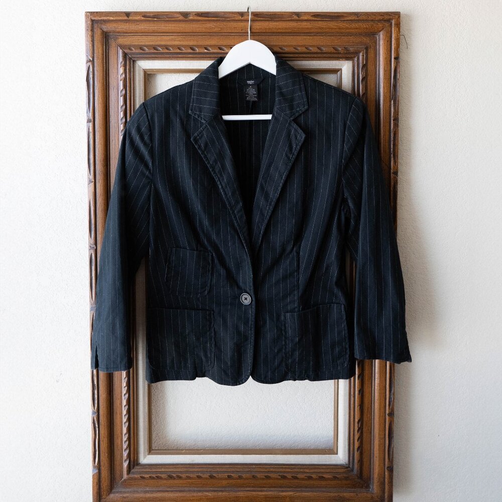 Mossimo Black Pinstripe Blazer Size M Single Button Workwear Career Jacket